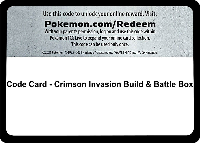 Image for Code Card - Crimson Invasion Build & Battle Box (Miscellaneous Cards & Products) (MCAP) - Pokemon