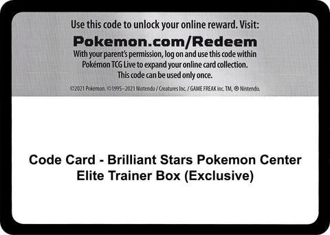 Image for Code Card - Brilliant Stars Pokemon Center Elite Trainer Box (Exclusive) (SWSH09: Brilliant Stars) - Pokemon