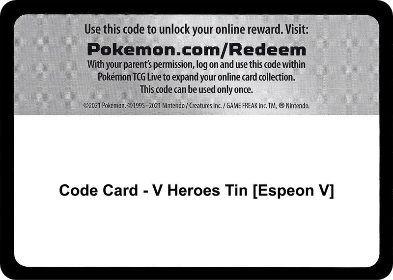Image for Code Card - V Heroes Tin [Espeon V] (Miscellaneous Cards & Products) (MCAP) - Pokemon
