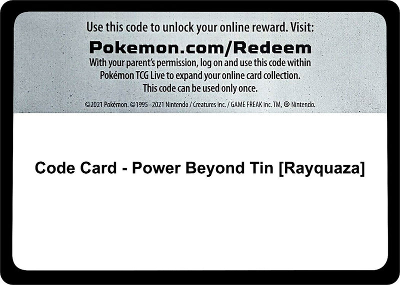 Image for Code Card - Power Beyond Tin [Rayquaza] (Miscellaneous Cards & Products) (MCAP) - Pokemon