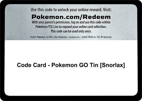 Image for Code Card - Pokemon GO Tin [Snorlax] (Pokemon GO) - Pokemon