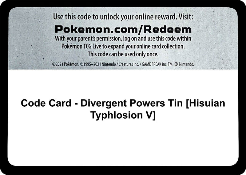 Image for Code Card - Divergent Powers Tin [Hisuian Typhlosion V] (Miscellaneous Cards & Products) (MCAP) - Pokemon