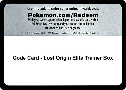 Image for Code Card - Lost Origin Elite Trainer Box (SWSH11: Lost Origin) - Pokemon