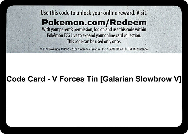 Image for Code Card - V Forces Tin [Galarian Slowbrow V] (Miscellaneous Cards & Products) (MCAP) - Pokemon