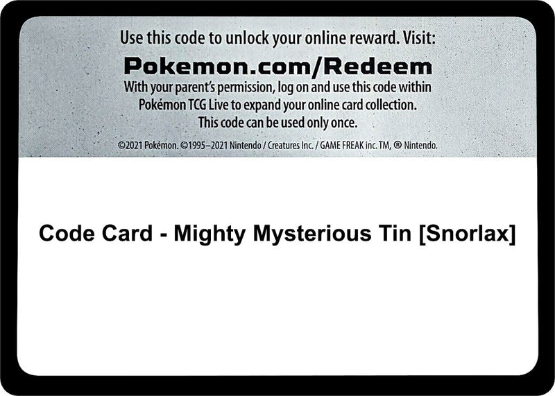 Image for Code Card - Mighty Mysterious Tin [Snorlax] (Miscellaneous Cards & Products) (MCAP) - Pokemon