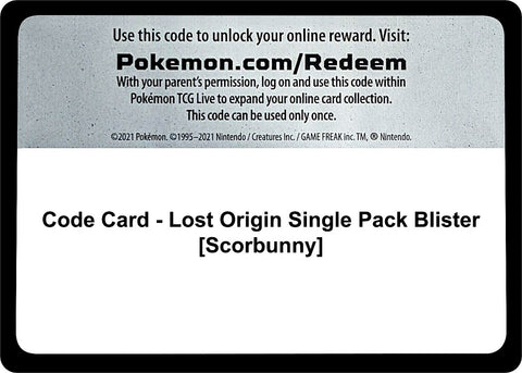 Image for Code Card - Lost Origin Single Pack Blister [Scorbunny] (SWSH11: Lost Origin) - Pokemon