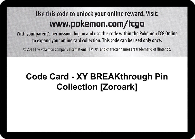 Image for Code Card - XY BREAKthrough Pin Collection [Zoroark] (XY - BREAKthrough) (BKT) - Pokemon