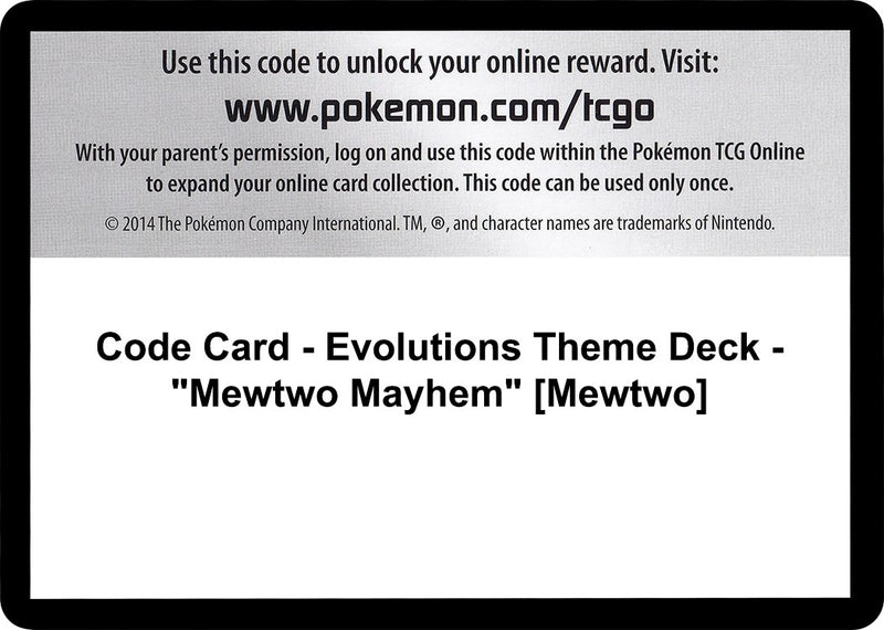 Image for Code Card - Evolutions Theme Deck - "Mewtwo Mayhem" [Mewtwo] (XY - Evolutions) (EVO) - Pokemon