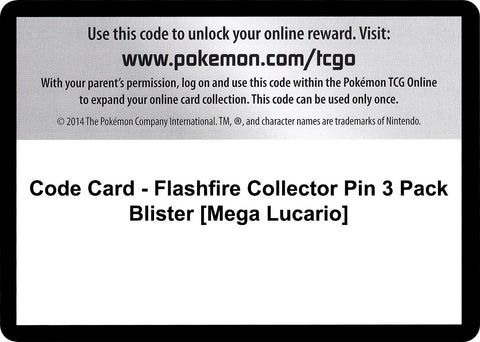 Image for Code Card - Flashfire Collector Pin 3 Pack Blister [Mega Lucario] (XY - Flashfire) - Pokemon