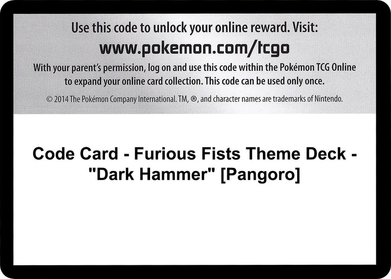 Image for Code Card - Furious Fists Theme Deck - "Dark Hammer" [Pangoro] (XY - Furious Fists) - Pokemon