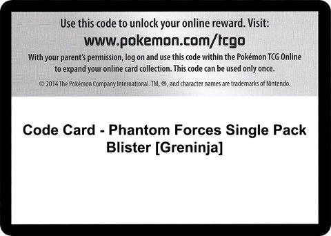 Image for Code Card - Phantom Forces Single Pack Blister [Greninja] (XY - Phantom Forces) - Pokemon