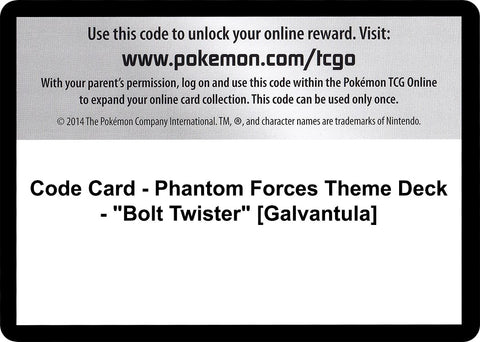 Image for Code Card - Phantom Forces Theme Deck - "Bolt Twister" [Galvantula] (XY - Phantom Forces) - Pokemon