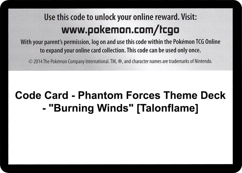 Image for Code Card - Phantom Forces Theme Deck - "Burning Winds" [Talonflame] (XY - Phantom Forces) - Pokemon