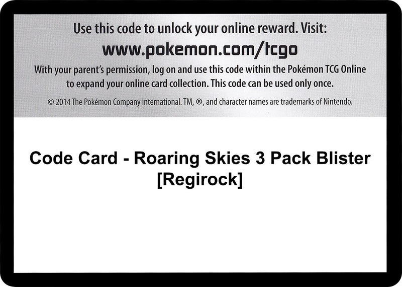 Image for Code Card - Roaring Skies 3 Pack Blister [Regirock] (XY - Roaring Skies) (ROS) - Pokemon