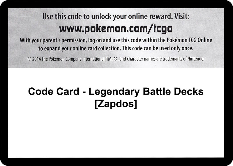 Image for Code Card - Legendary Battle Decks [Zapdos] (XY - Steam Siege) (STS) - Pokemon