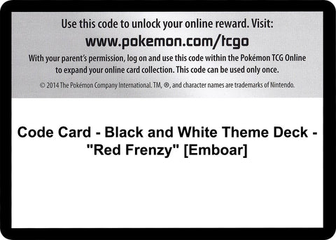 Image for Code Card - Black and White Theme Deck - "Red Frenzy" [Emboar] - Pokemon