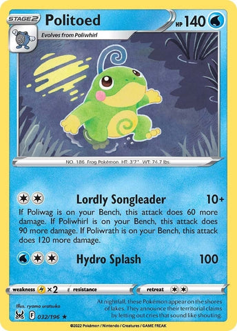 Image for Politoed (032/196) (SWSH11: Lost Origin) - Pokemon