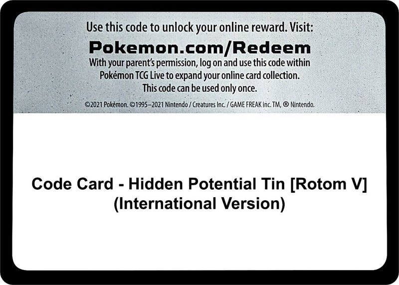 Image for Code Card - Hidden Potential Tin [Rotom V] (International Version) (Miscellaneous Cards & Products) (MCAP) - Pokemon