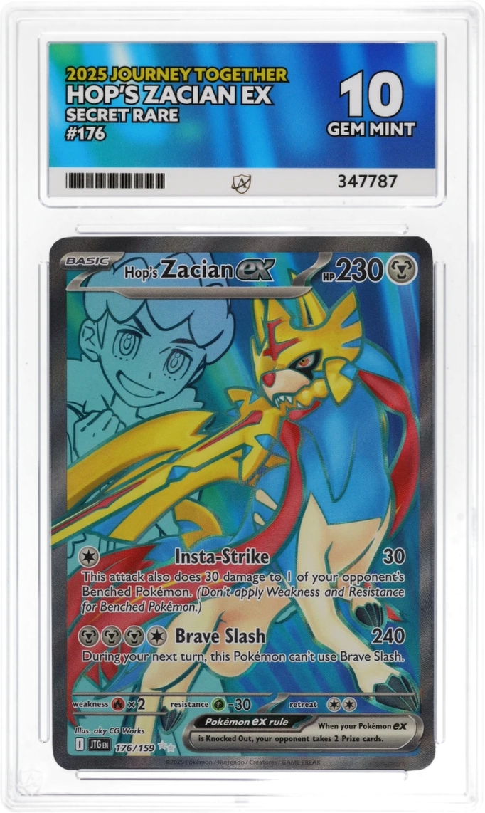 HOP'S ZACIAN EX - SECRET RARE - JOURNEY TOGETHER - ACE 10 ACE Grading