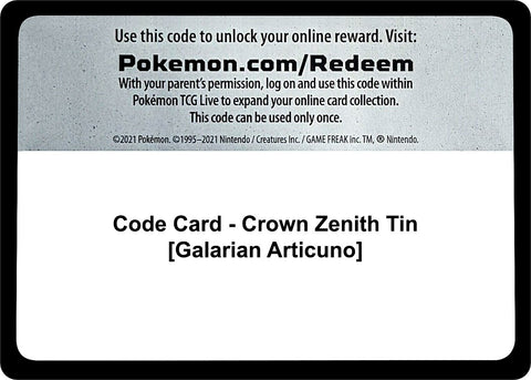 Image for Code Card - Crown Zenith Tin [Galarian Articuno] (Crown Zenith) - Pokemon