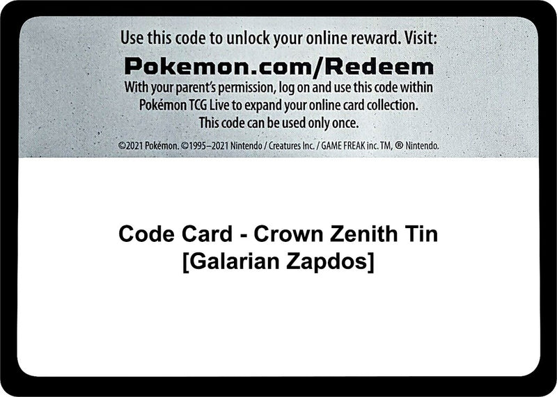 Image for Code Card - Crown Zenith Tin [Galarian Zapdos] (Crown Zenith) - Pokemon