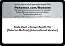 Image for Code Card - Crown Zenith Tin [Galarian Moltres] (International Version) (Crown Zenith) - Pokemon