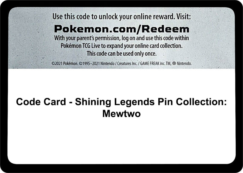 Image for Code Card - Shining Legends Pin Collection: Mewtwo (Shining Legends) (SHL) - Pokemon