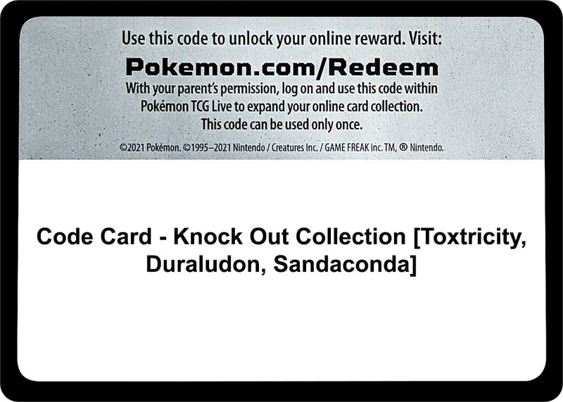 Image for Code Card - Knock Out Collection [Toxtricity, Duraludon, Sandaconda] (Miscellaneous Cards & Products) (MCAP) - Pokemon