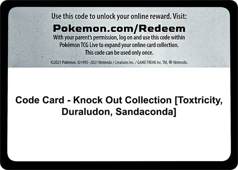 Image for Code Card - Knock Out Collection [Toxtricity, Duraludon, Sandaconda] (Miscellaneous Cards & Products) (MCAP) - Pokemon