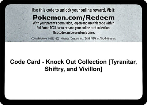 Image for Code Card - Knock Out Collection [Tyranitar, Shiftry, and Vivillon] (Miscellaneous Cards & Products) (MCAP) - Pokemon