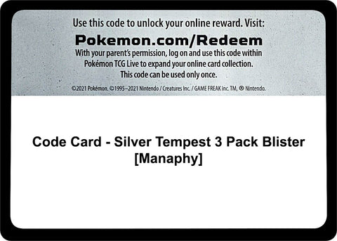Image for Code Card - Silver Tempest 3 Pack Blister [Manaphy] (SWSH12: Silver Tempest) (SWSH12) - Pokemon