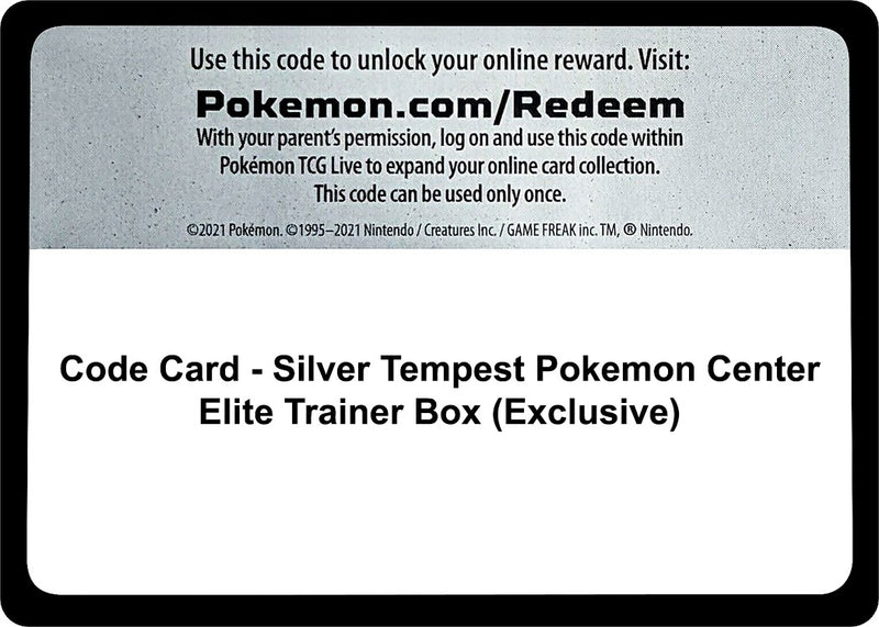 Image for Code Card - Silver Tempest Pokemon Center Elite Trainer Box (Exclusive) (SWSH12: Silver Tempest) (SWSH12) - Pokemon