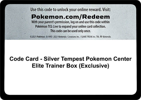 Image for Code Card - Silver Tempest Pokemon Center Elite Trainer Box (Exclusive) (SWSH12: Silver Tempest) (SWSH12) - Pokemon