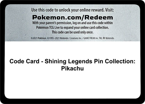 Image for Code Card - Shining Legends Pin Collection: Pikachu (Shining Legends) (SHL) - Pokemon