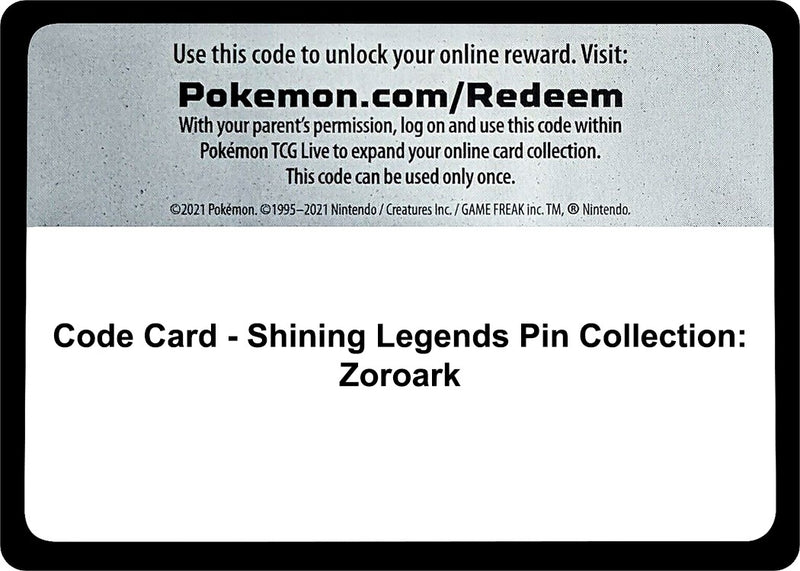 Image for Code Card - Shining Legends Pin Collection: Zoroark (Shining Legends) (SHL) - Pokemon