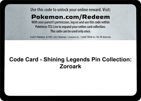Image for Code Card - Shining Legends Pin Collection: Zoroark (Shining Legends) (SHL) - Pokemon