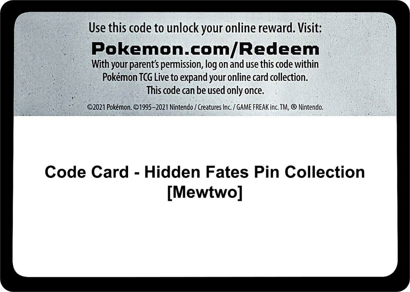 Image for Code Card - Hidden Fates Pin Collection [Mewtwo] (Hidden Fates) (HIF) - Pokemon
