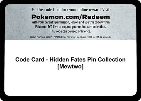 Image for Code Card - Hidden Fates Pin Collection [Mewtwo] (Hidden Fates) (HIF) - Pokemon