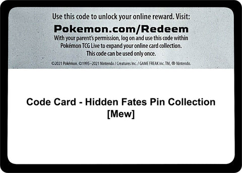 Image for Code Card - Hidden Fates Pin Collection [Mew] (Hidden Fates) (HIF) - Pokemon