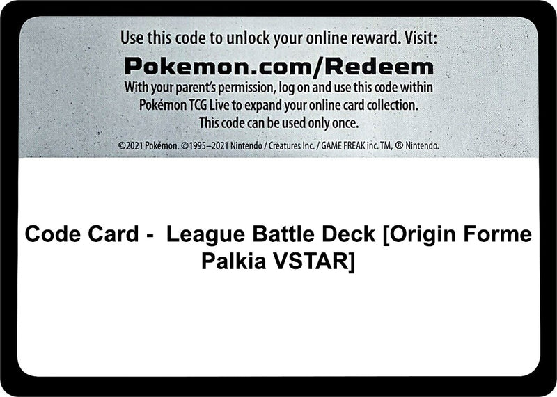 Image for Code Card - League Battle Deck [Origin Forme Palkia VSTAR] (Miscellaneous Cards & Products) (MCAP) - Pokemon