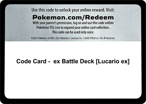 Image for Code Card - ex Battle Deck [Lucario ex] (Miscellaneous Cards & Products) (MCAP) - Pokemon