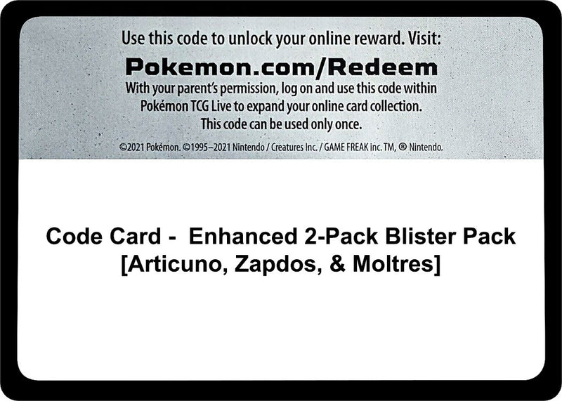 Image for Code Card - Enhanced 2-Pack Blister Pack [Articuno, Zapdos, & Moltres] (Miscellaneous Cards & Products) (MCAP) - Pokemon