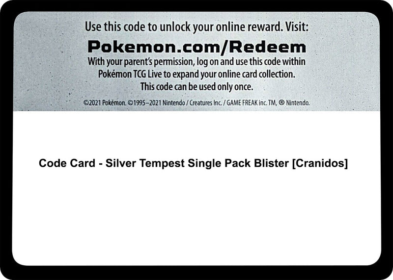 Image for Code Card - Silver Tempest Single Pack Blister [Cranidos] (SWSH12: Silver Tempest) (SWSH12) - Pokemon
