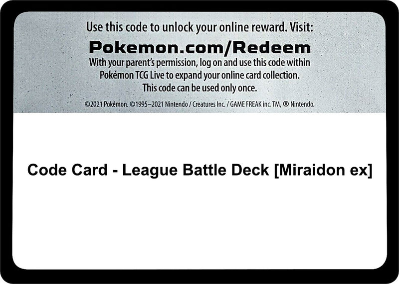 Image for Code Card - League Battle Deck [Miraidon ex] (Miscellaneous Cards & Products) (MCAP) - Pokemon