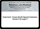 Image for Code Card - Crown Zenith Special Collection [Unown V & Lugia V] (Crown Zenith) - Pokemon