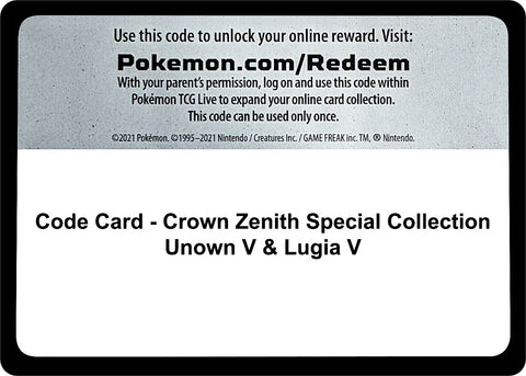 Image for Code Card - Crown Zenith Special Collection [Unown V & Lugia V] (Crown Zenith) - Pokemon