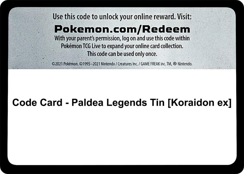 Image for Code Card - Paldea Legends Tin [Koraidon ex] (Miscellaneous Cards & Products) (MCAP) - Pokemon