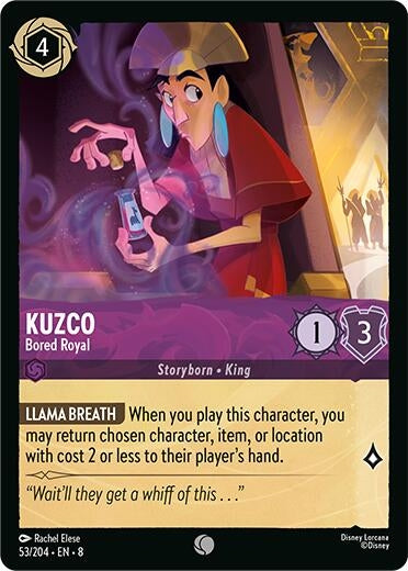 Image for Kuzco - Bored Royal (53/204) (Reign of Jafar) (8) - Disney Lorcana