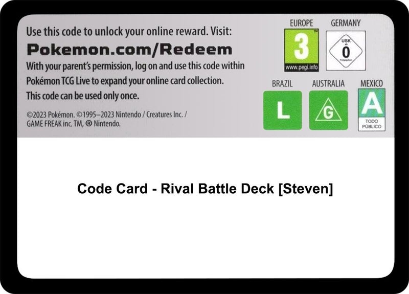 Image for Code Card - Rival Battle Deck [Steven] (Miscellaneous Cards & Products) (MCAP) - Pokemon