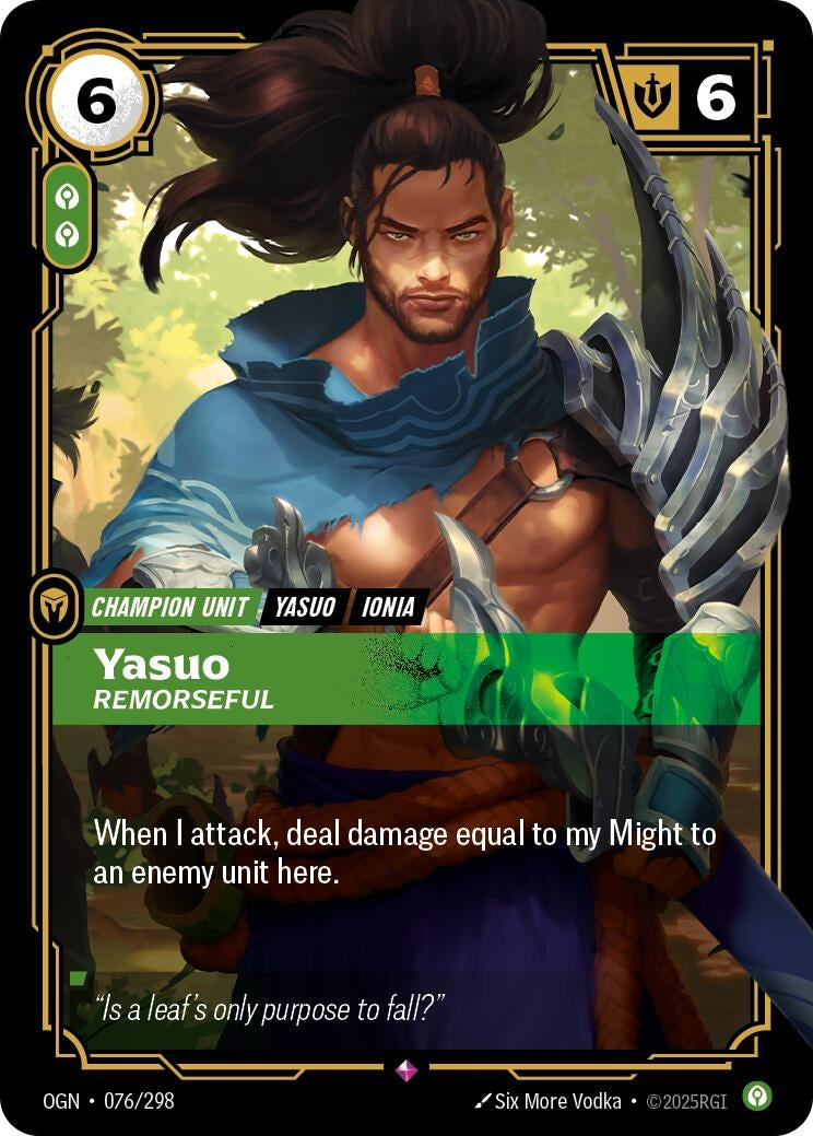 Image for Yasuo, Remorseful (076/298) (Origins) (OGN) - Riftbound: League of Legends Trading Card Game